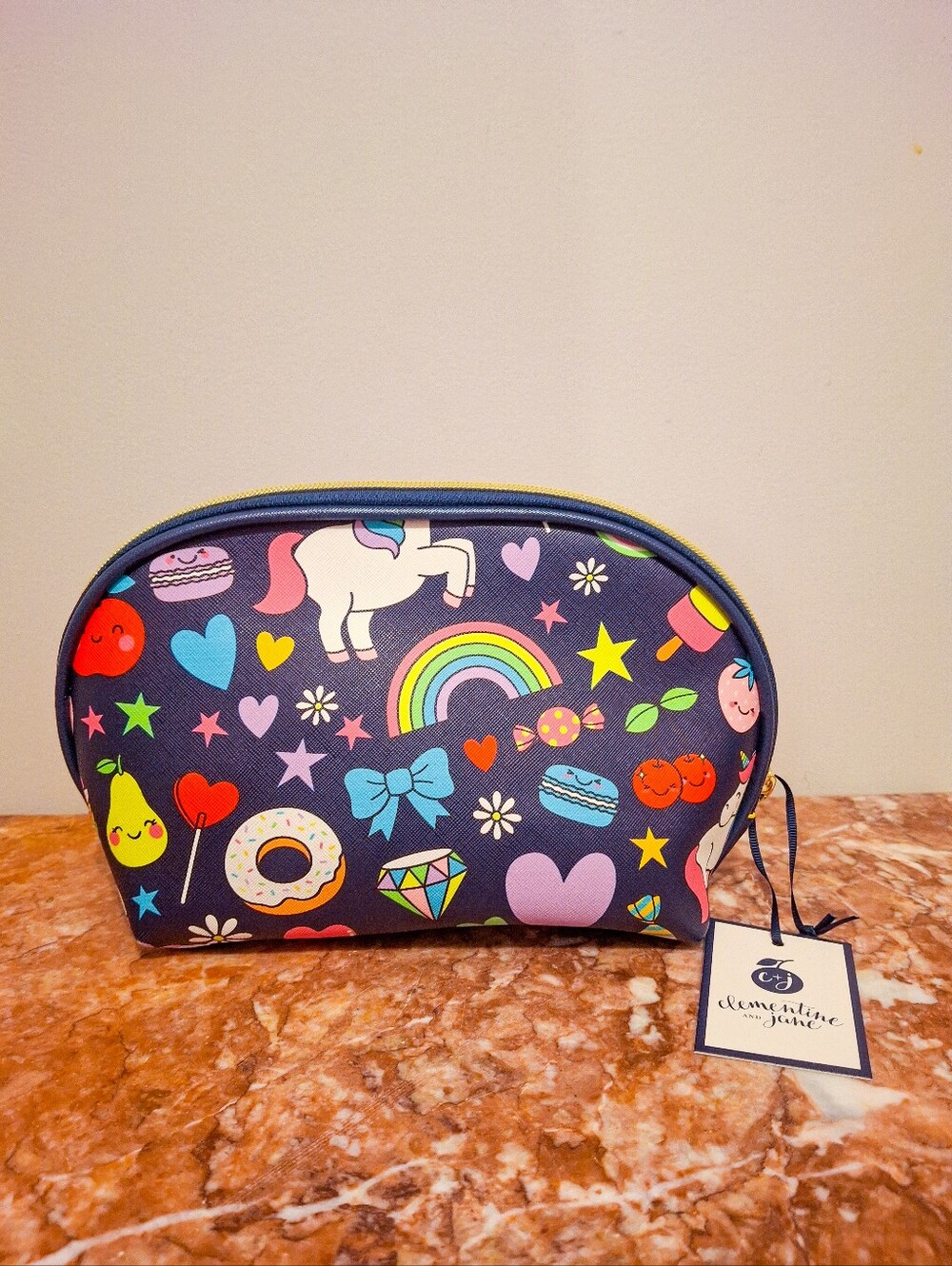 Clementine & Jane NWT Cosmetic Bag Navy Unicorn Rainbow